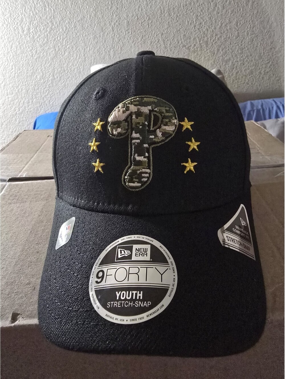 new era 9forty Youth Philadelphia Phillies Black Armed Forces Day Embroidered